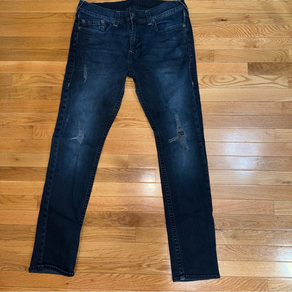 True Religion Jeans Mens 38/34 Dark wash Rocco Relaxed Skinny Distressed